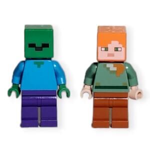 Minecraft Lego Minifigures Zombie & Alex Brown Lot of 2 Loose Pre-owned